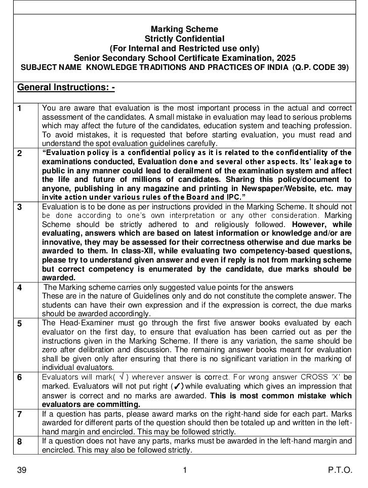 CBSE Class 12 Question Paper 2025 Solution Knowledge Tradition and Practices of India - Page 1