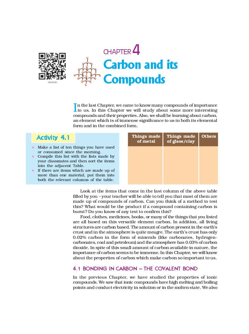 NCERT Book Class 10 Science Chapter 4 Carbon and its Compounds - Page 1