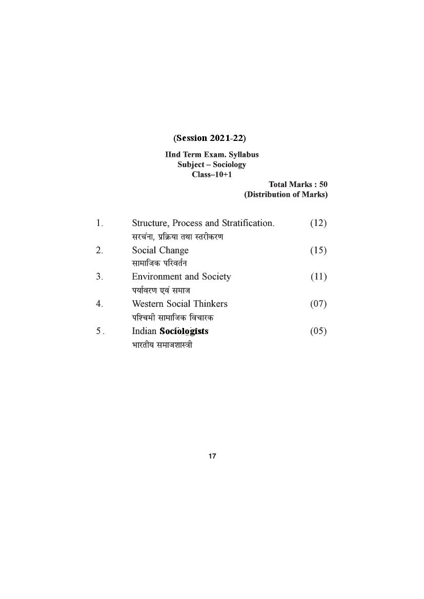 HP Board Class 11 Syllabus 2022 Sociology - Page 1