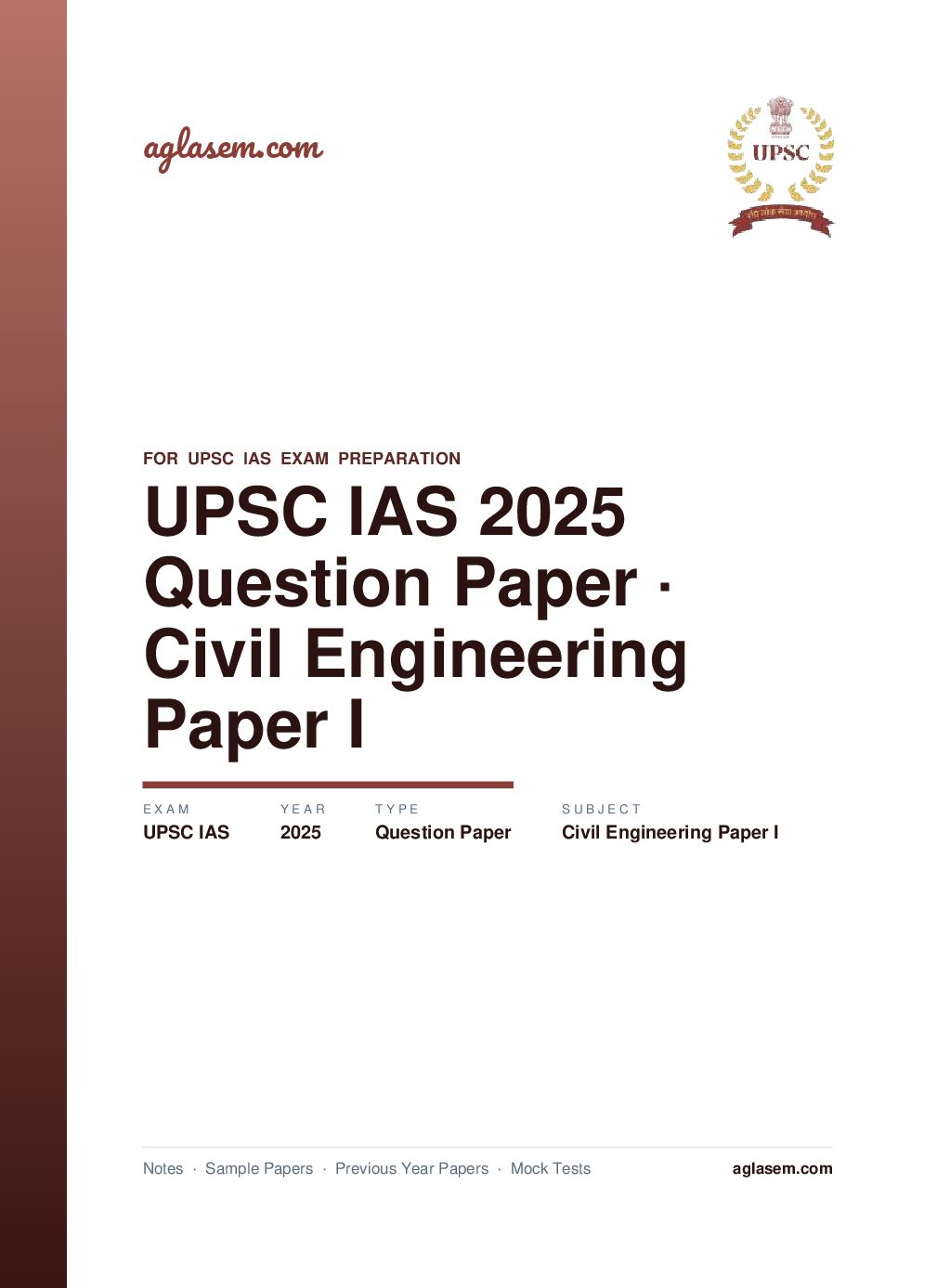 UPSC IAS 2025 Question Paper for Civil Engineering Paper I - Page 1 of 25