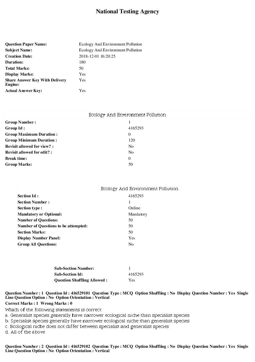 SWAYAM 2018 Question Paper Ecology And Environment Pollution - Page 1 of 9