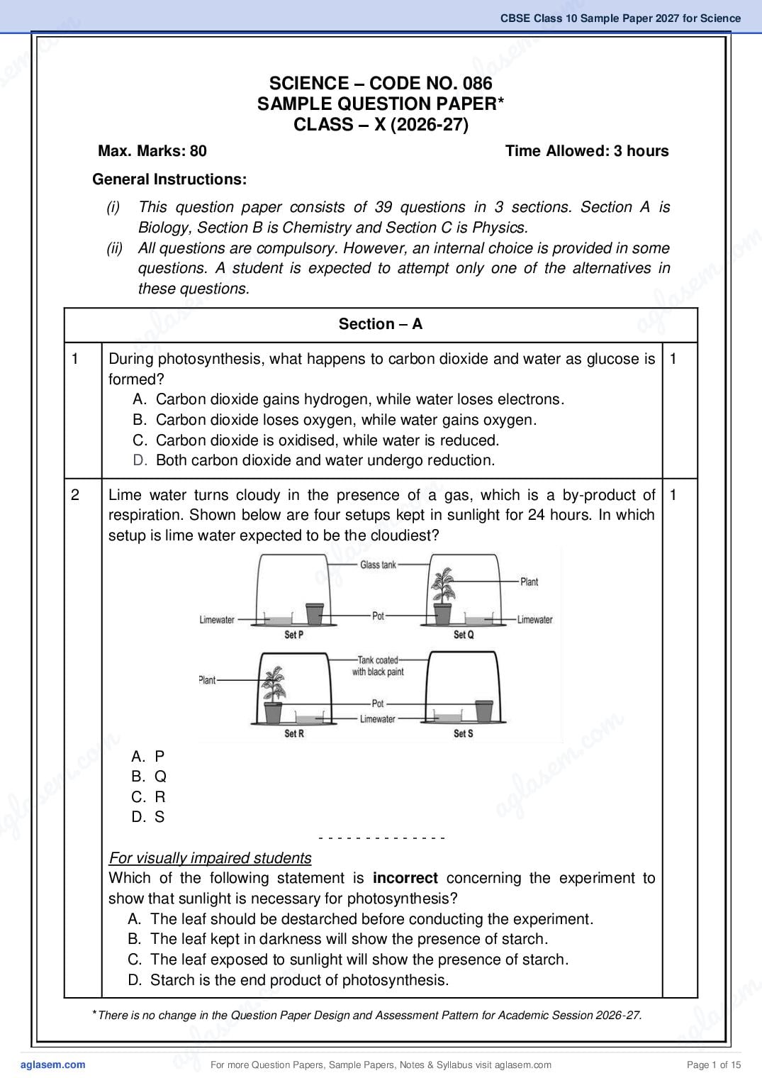 CBSE Class 10 Sample Paper 2027 for Science - Page 1 of 15