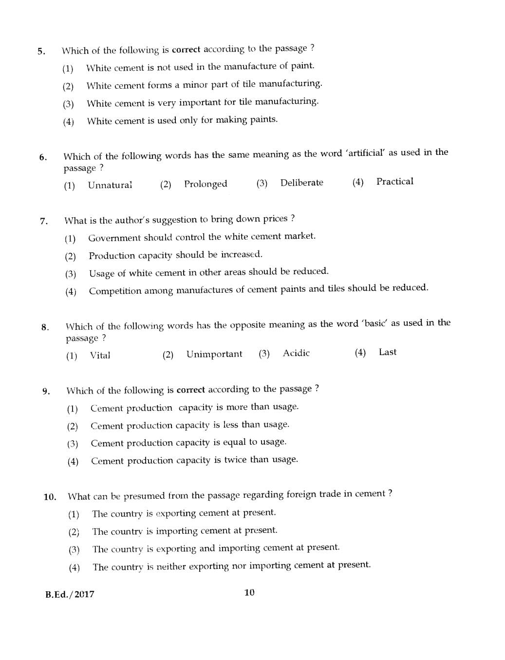 IGNOU B.Ed 2017 Question Paper PDF (September 2017 Test)
