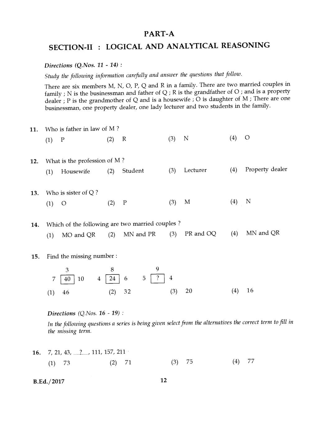 IGNOU B.Ed 2017 Question Paper PDF (September 2017 Test)