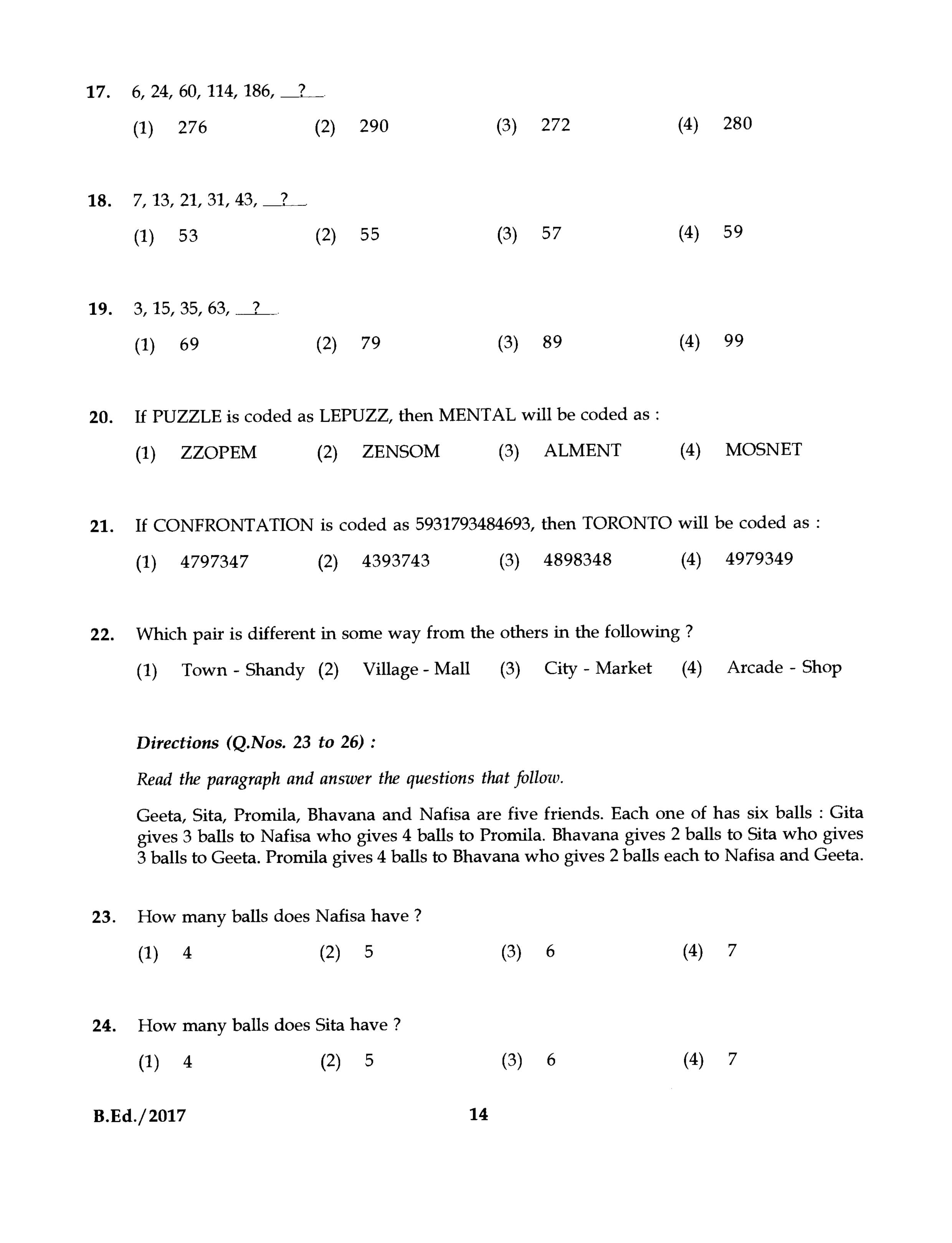 IGNOU B.Ed 2017 Question Paper PDF (September 2017 Test)
