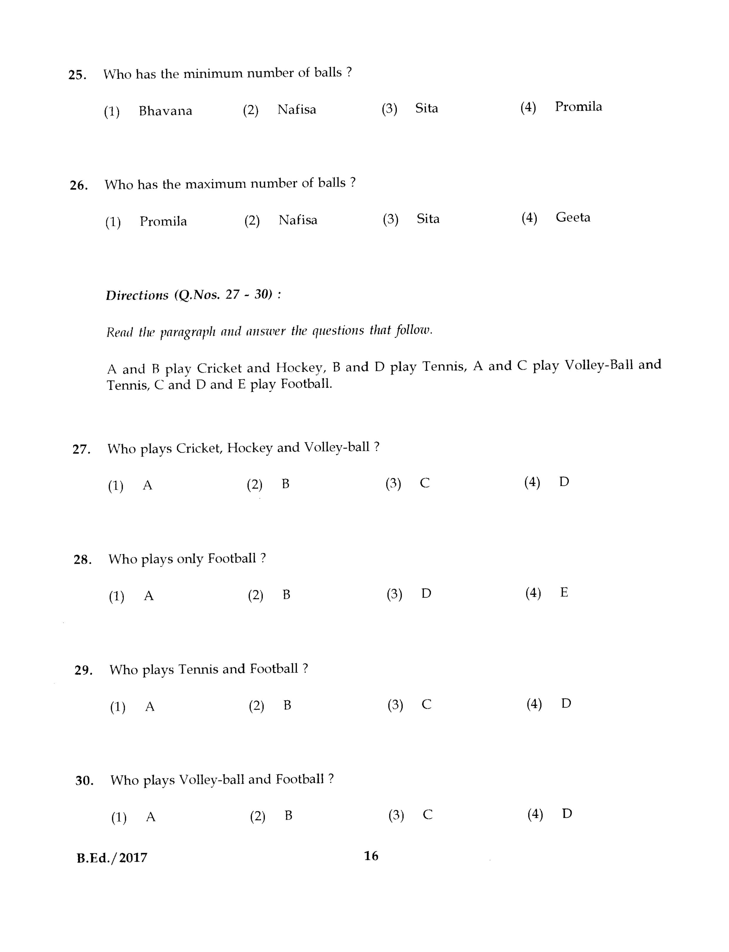 IGNOU B.Ed 2017 Question Paper PDF (September 2017 Test)