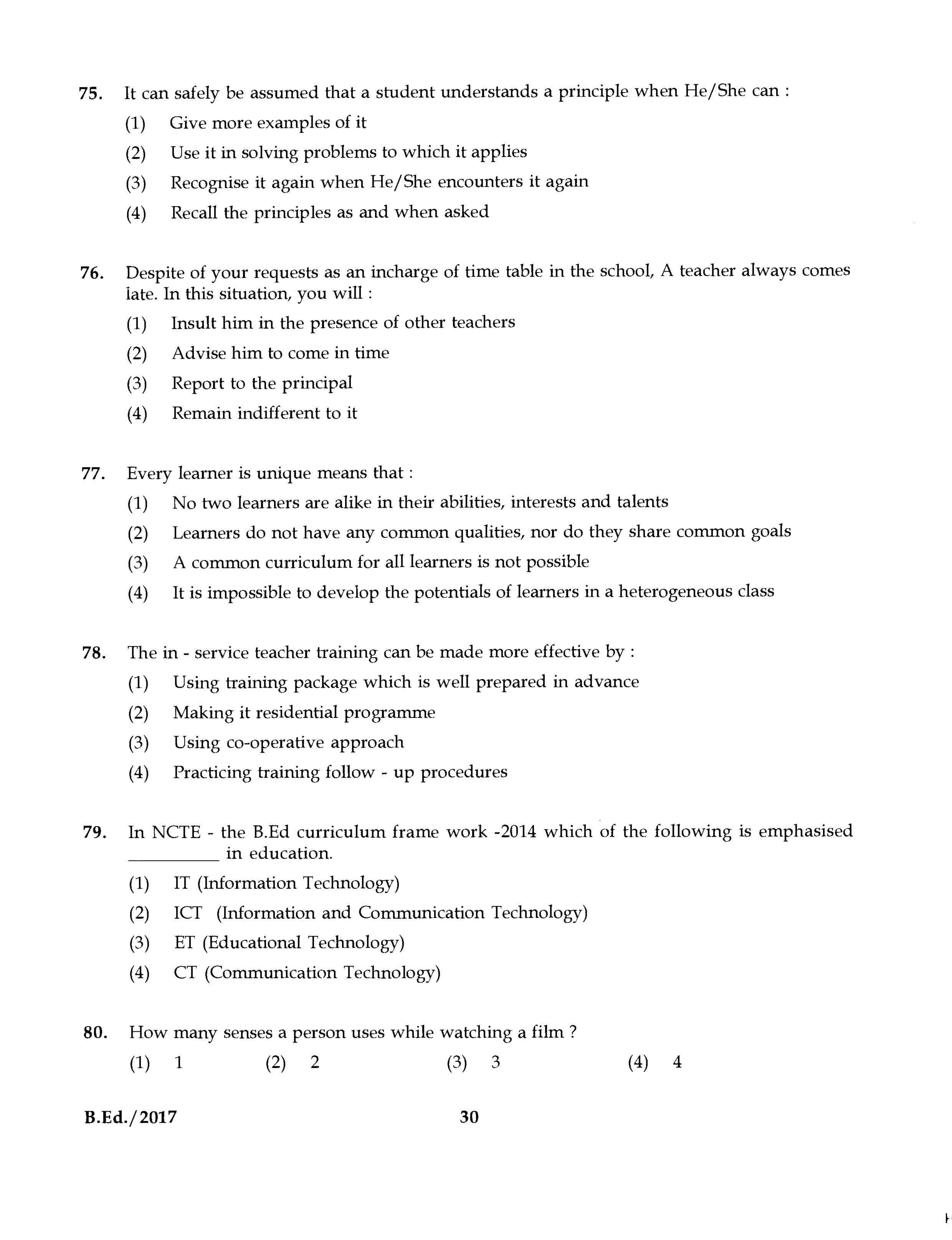 IGNOU B.Ed 2017 Question Paper PDF (September 2017 Test)