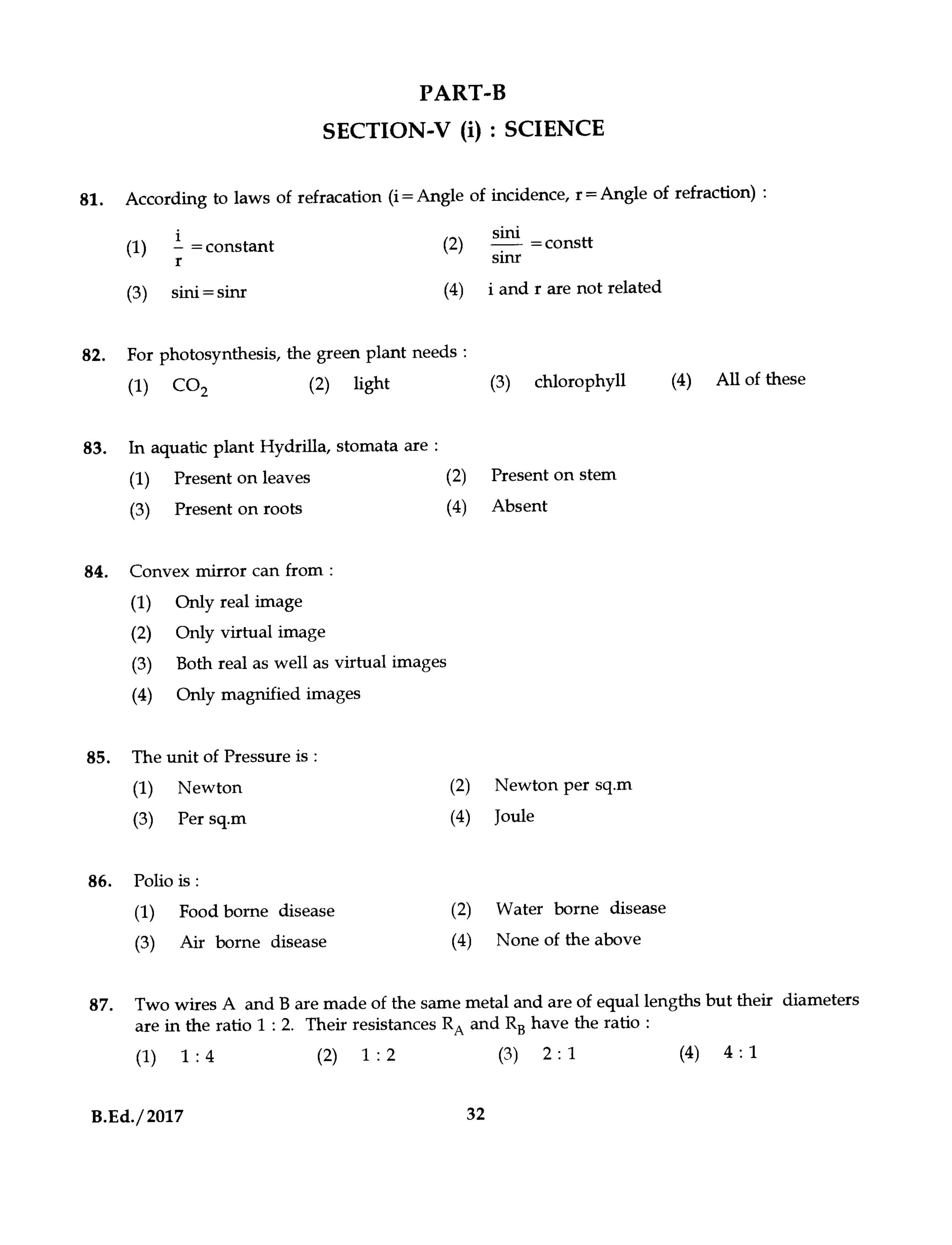 IGNOU B.Ed 2017 Question Paper PDF (September 2017 Test)