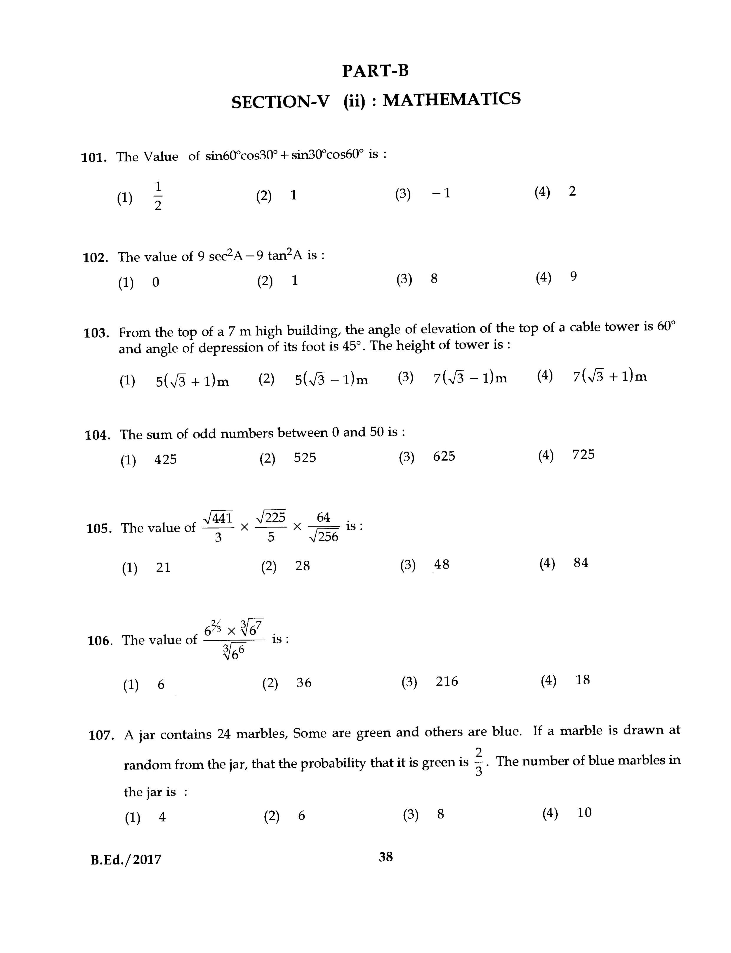 IGNOU B.Ed 2017 Question Paper PDF (September 2017 Test)