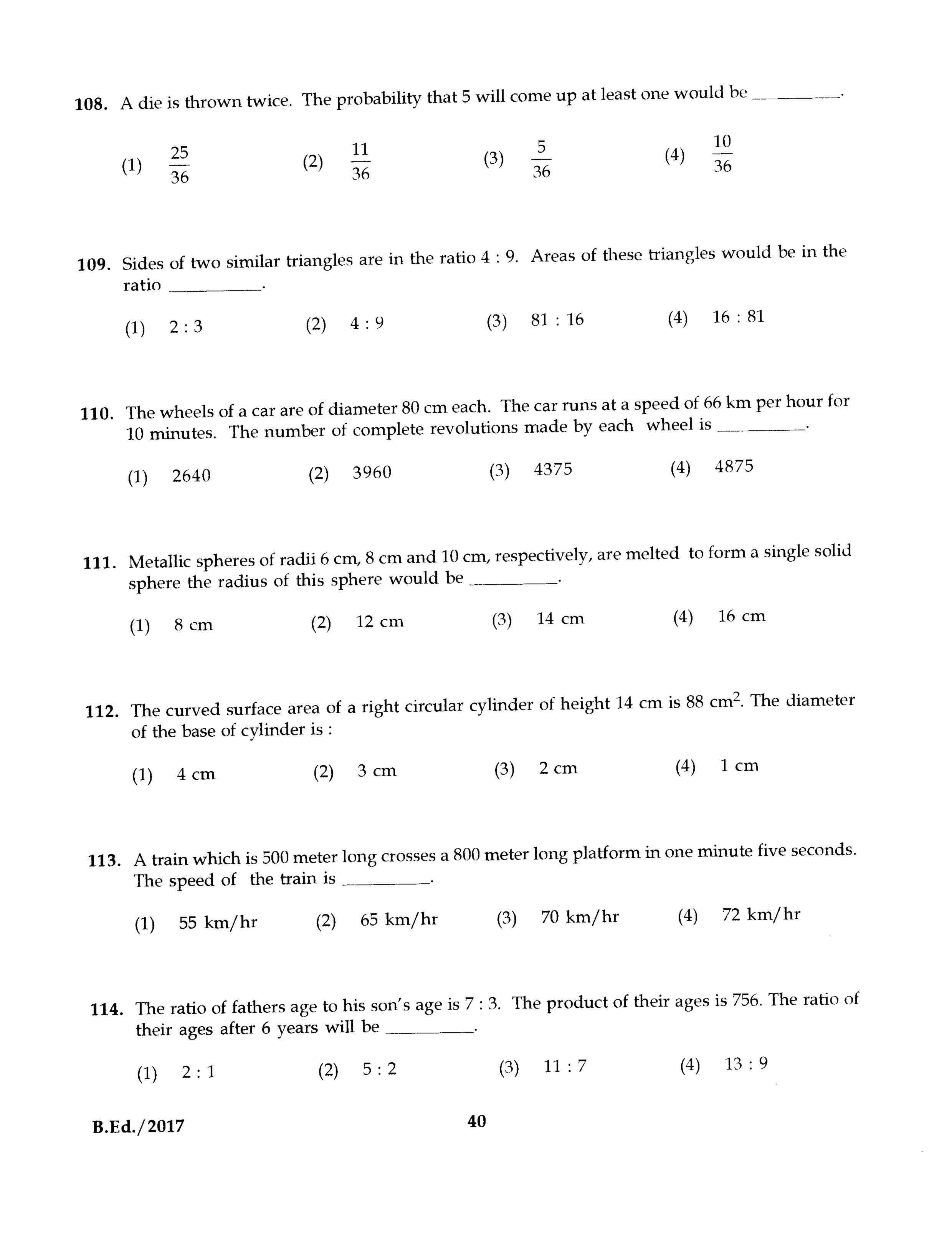 IGNOU B.Ed 2017 Question Paper PDF (September 2017 Test)