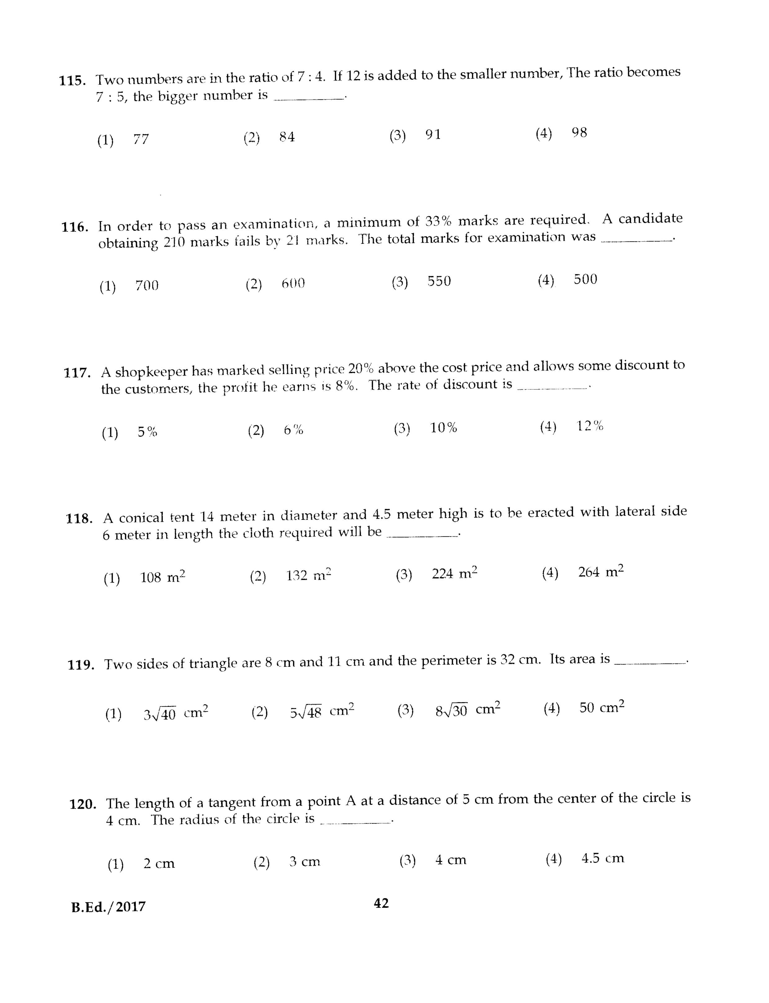 IGNOU B.Ed 2017 Question Paper PDF (September 2017 Test)