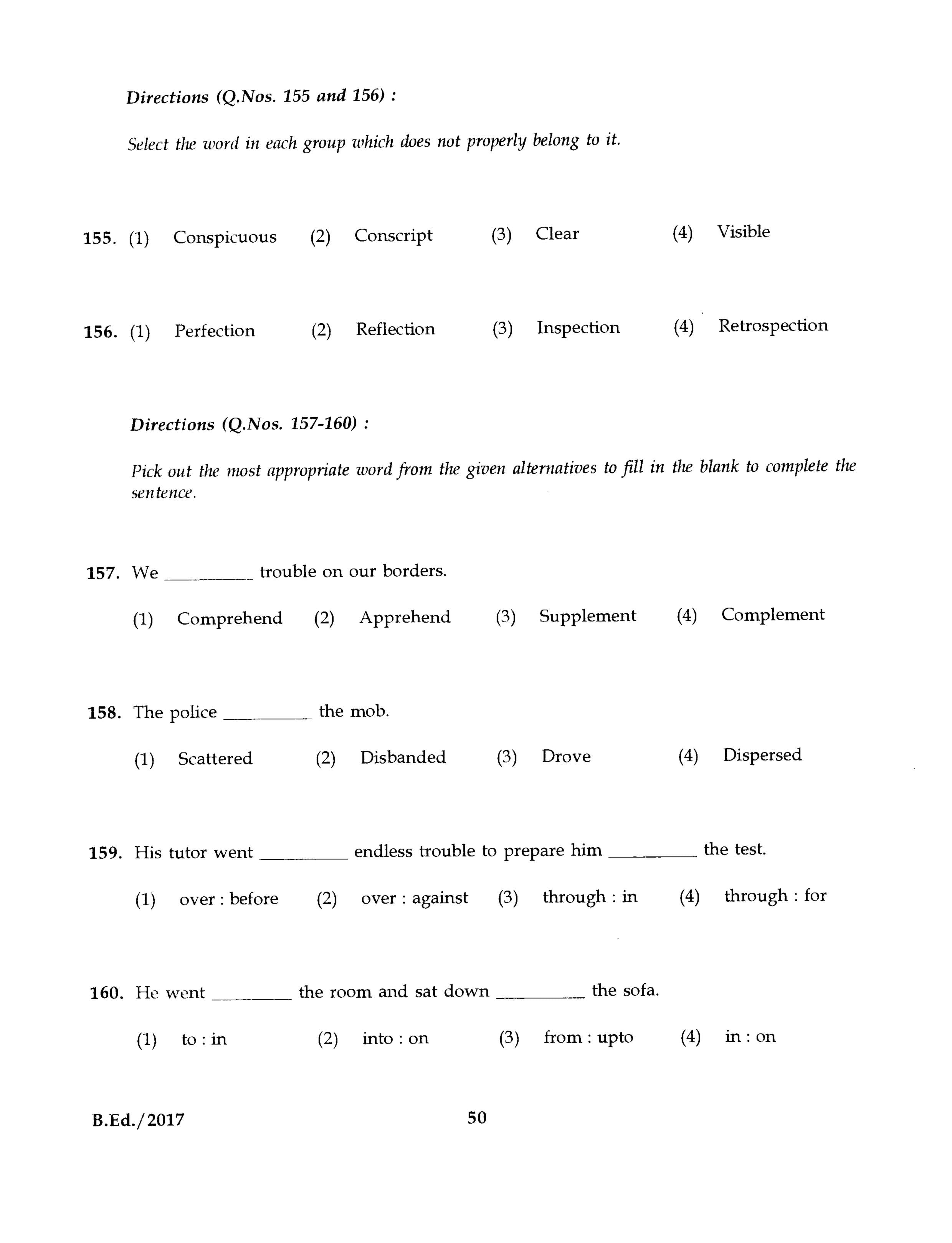 IGNOU B.Ed 2017 Question Paper PDF (September 2017 Test)