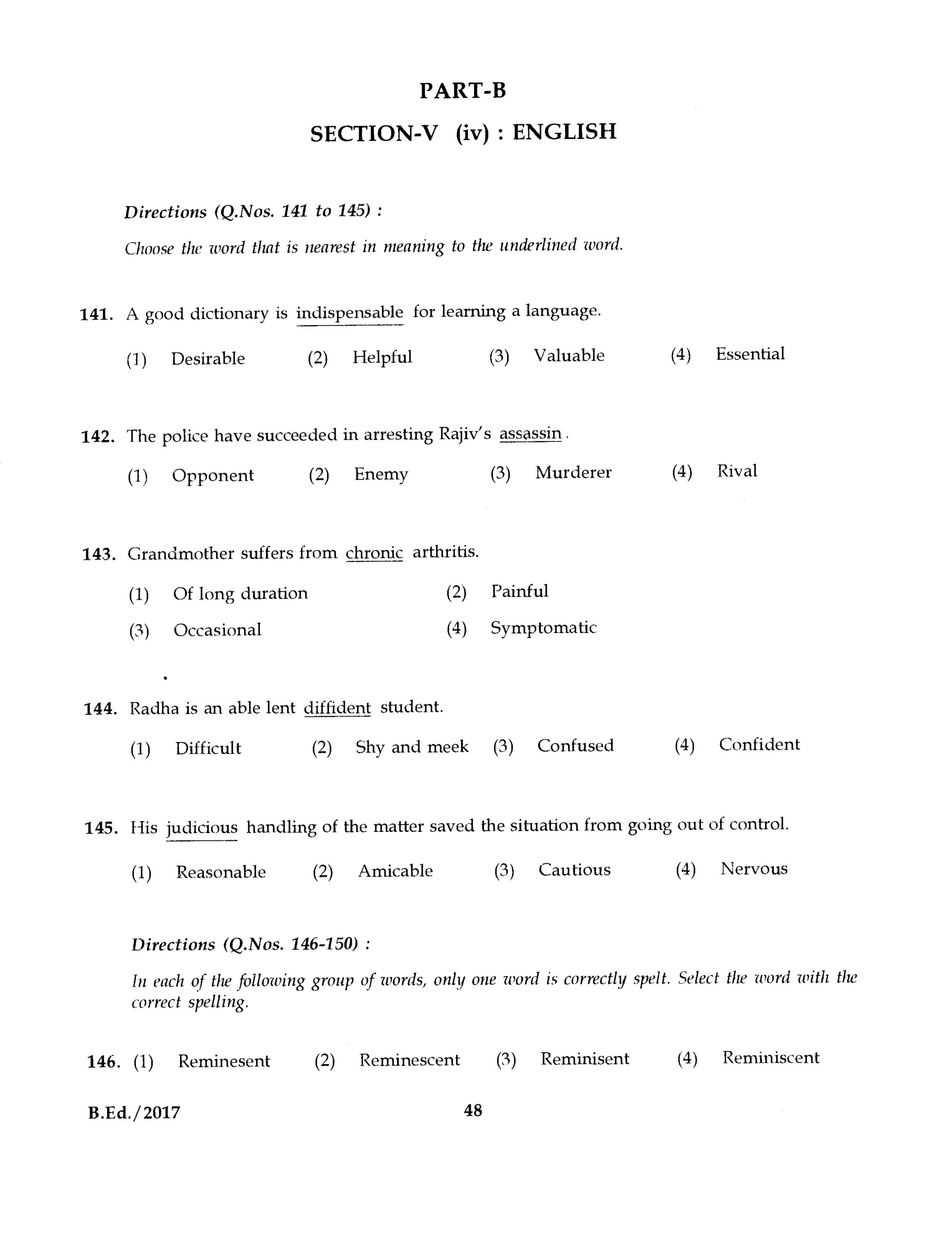 IGNOU B.Ed 2017 Question Paper PDF (September 2017 Test)