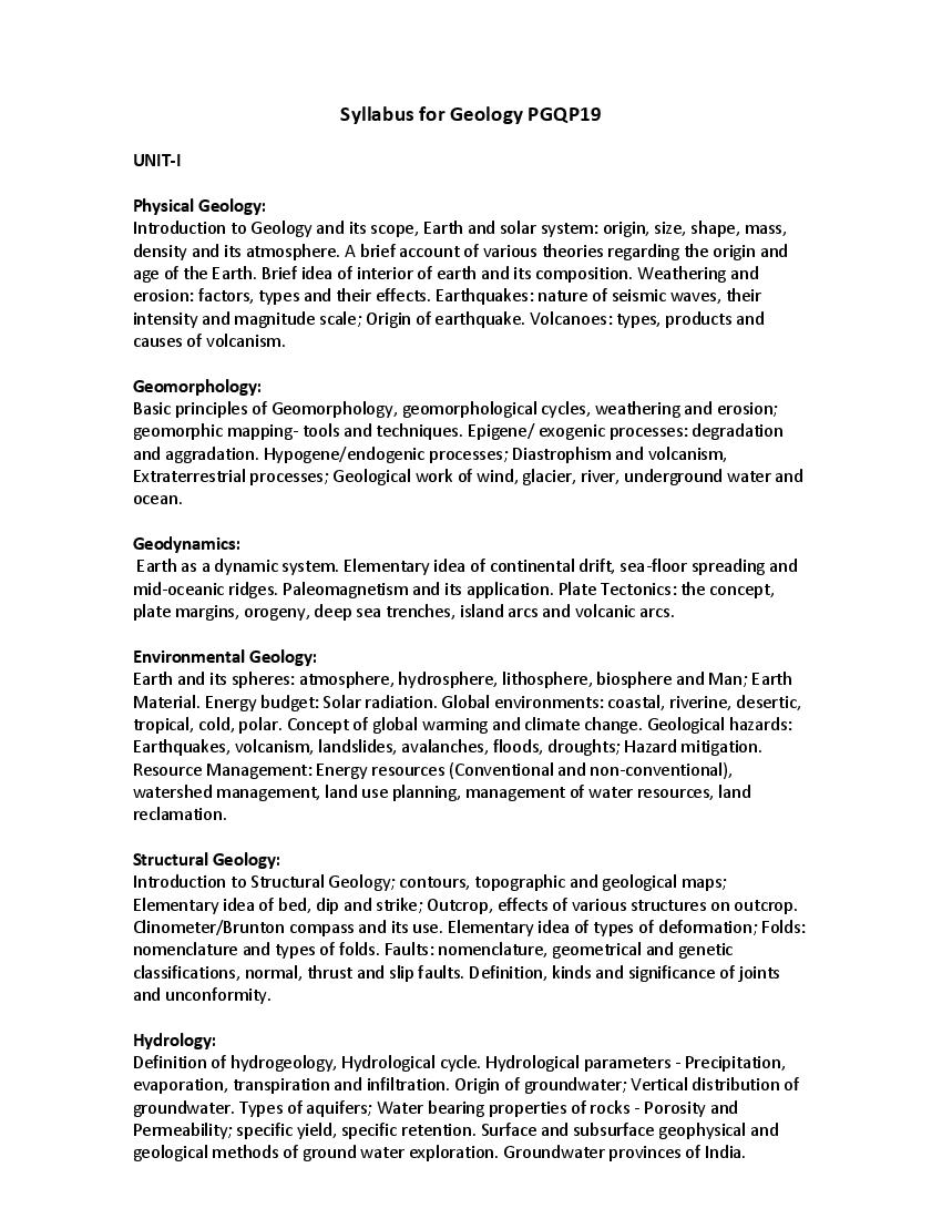 CUET PG 2022 Syllabus PGQP19 Geology - Page 1