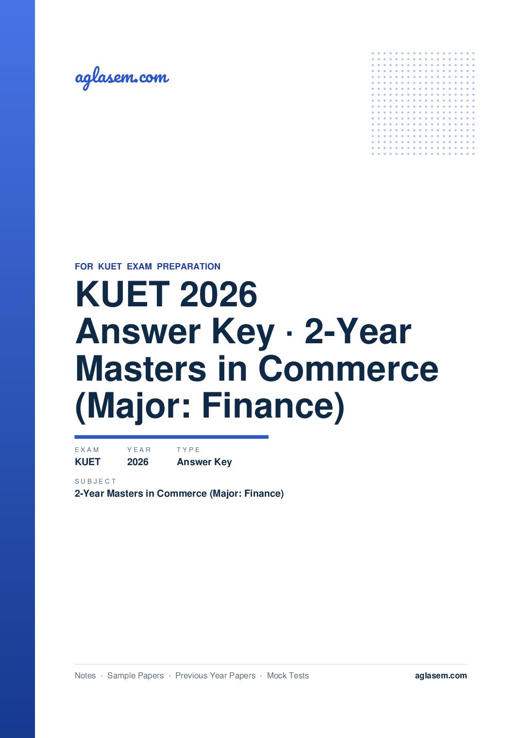 KUET 2026 Answer Key 2-Year Masters in Commerce (Major: Finance) - Page 1 of 5