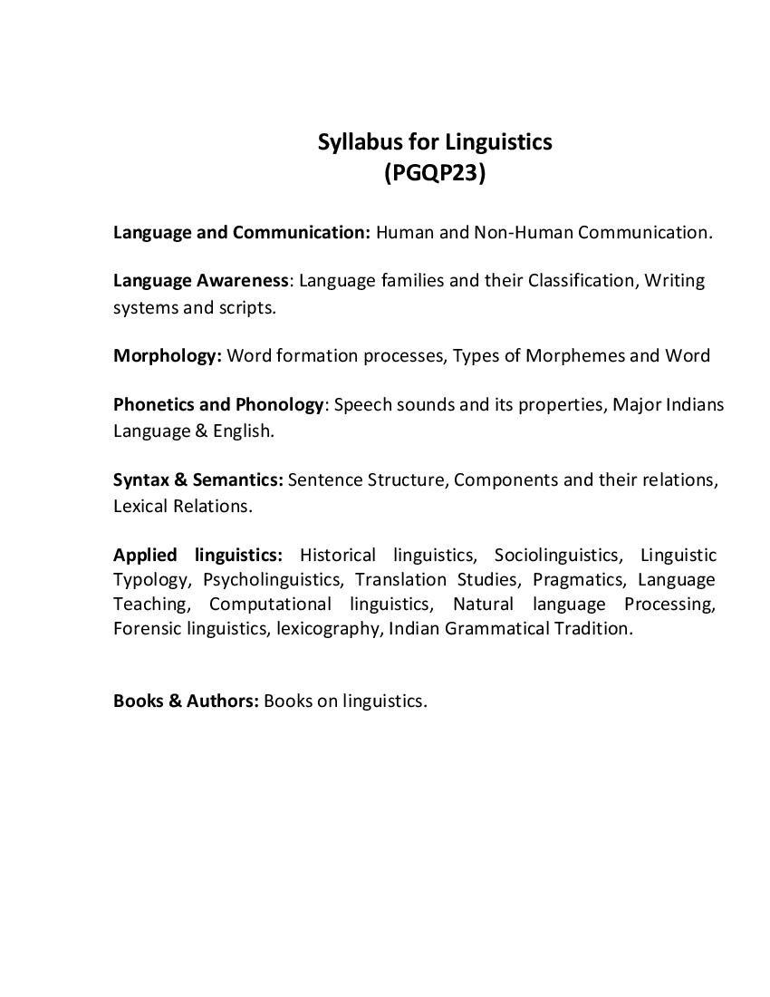 CUET PG 2022 Syllabus PGQP23 Linguistics - Page 1 of 1