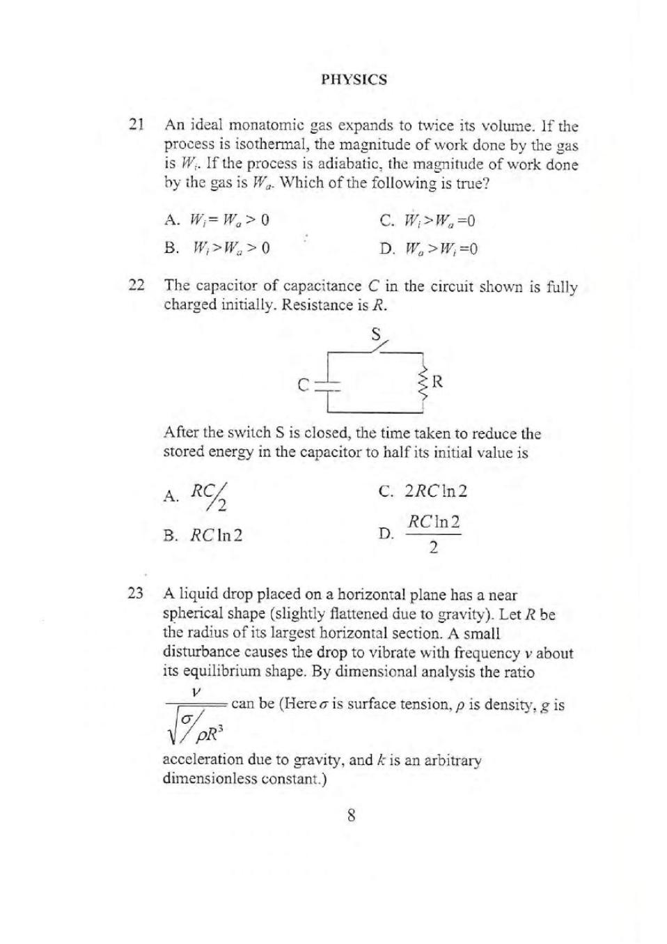 KVPY 2012 Question Paper & Answer Key for SB/SX Stream