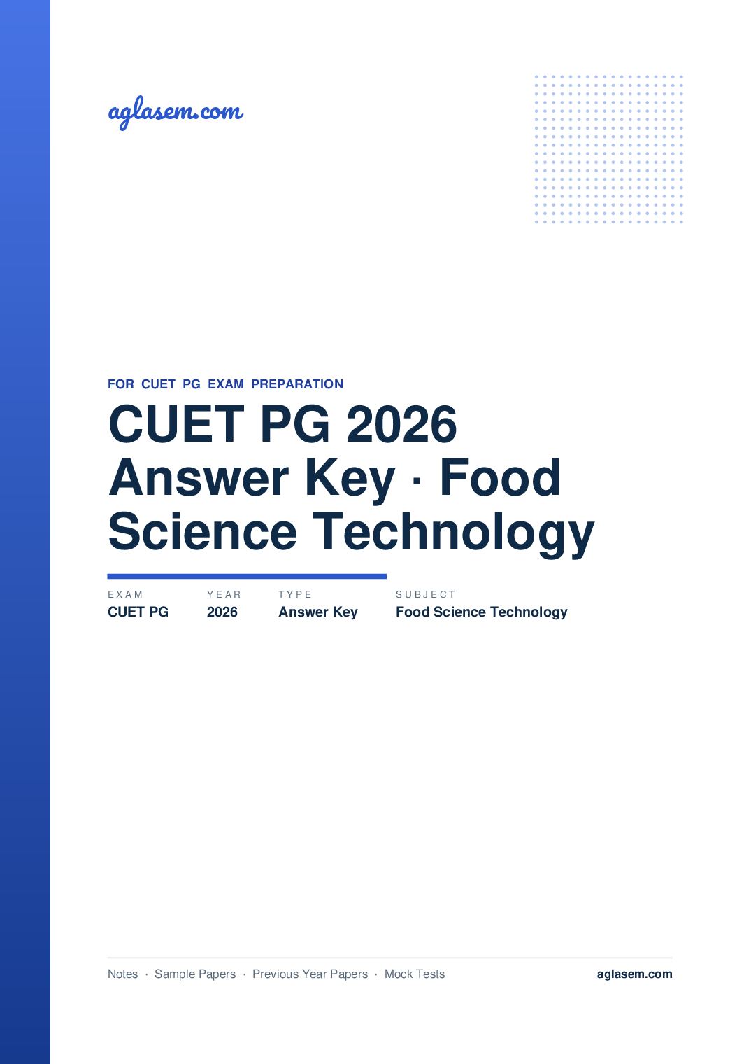 CUET PG 2026 Answer Key Food Science and Technology - Page 1 of 2