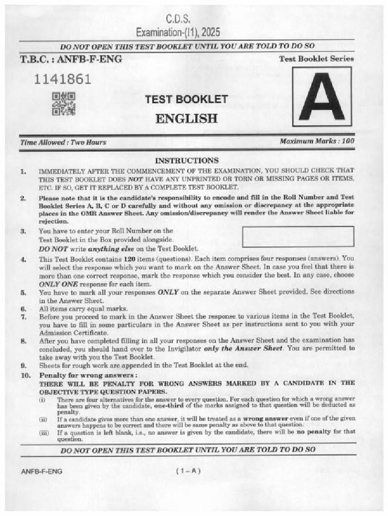 UPSC CDS (II) 2025 Question Paper English - Page 1 of 28