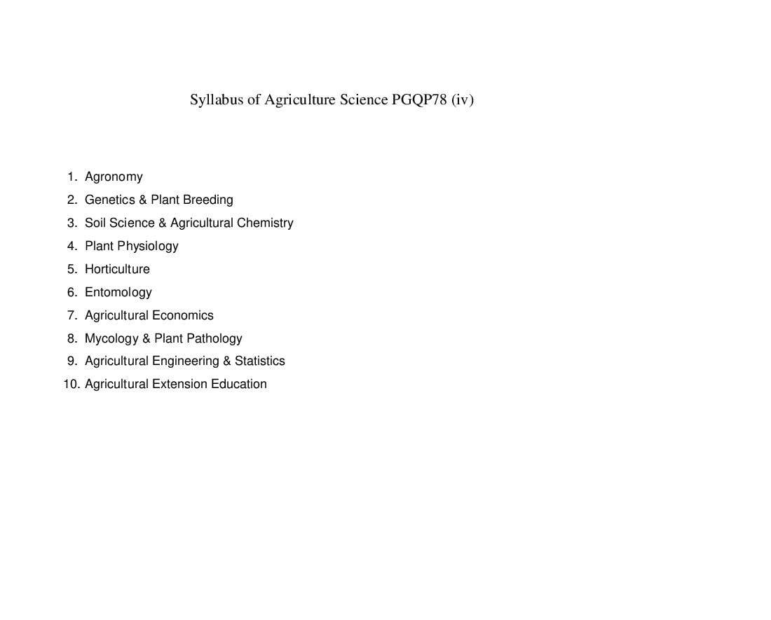 CUET PG 2022 Syllabus PGQP78 (iv) Agriculture Science - Page 1 of 1