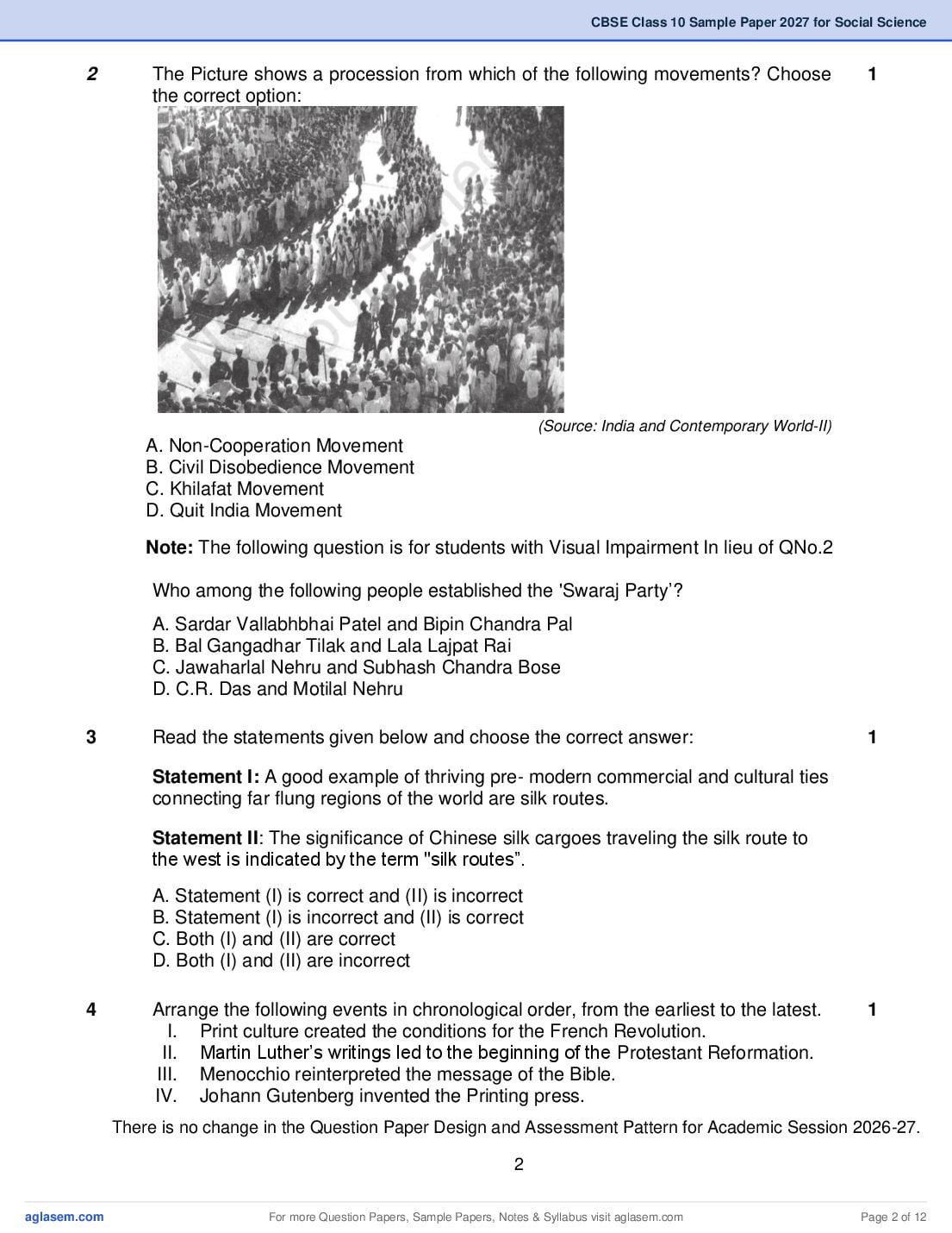CBSE Class 10 Social Science Sample Paper 2027 with Marking Scheme PDF