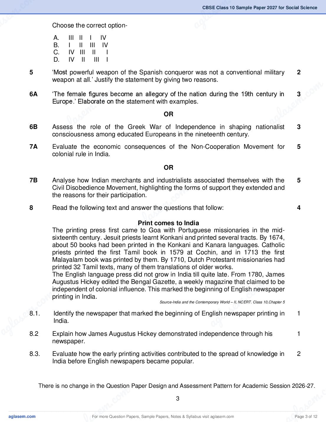 CBSE Class 10 Social Science Sample Paper 2027 with Marking Scheme PDF