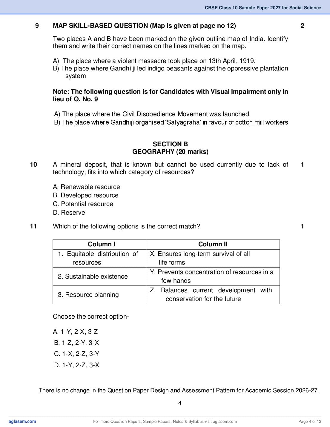 CBSE Class 10 Social Science Sample Paper 2027 with Marking Scheme PDF