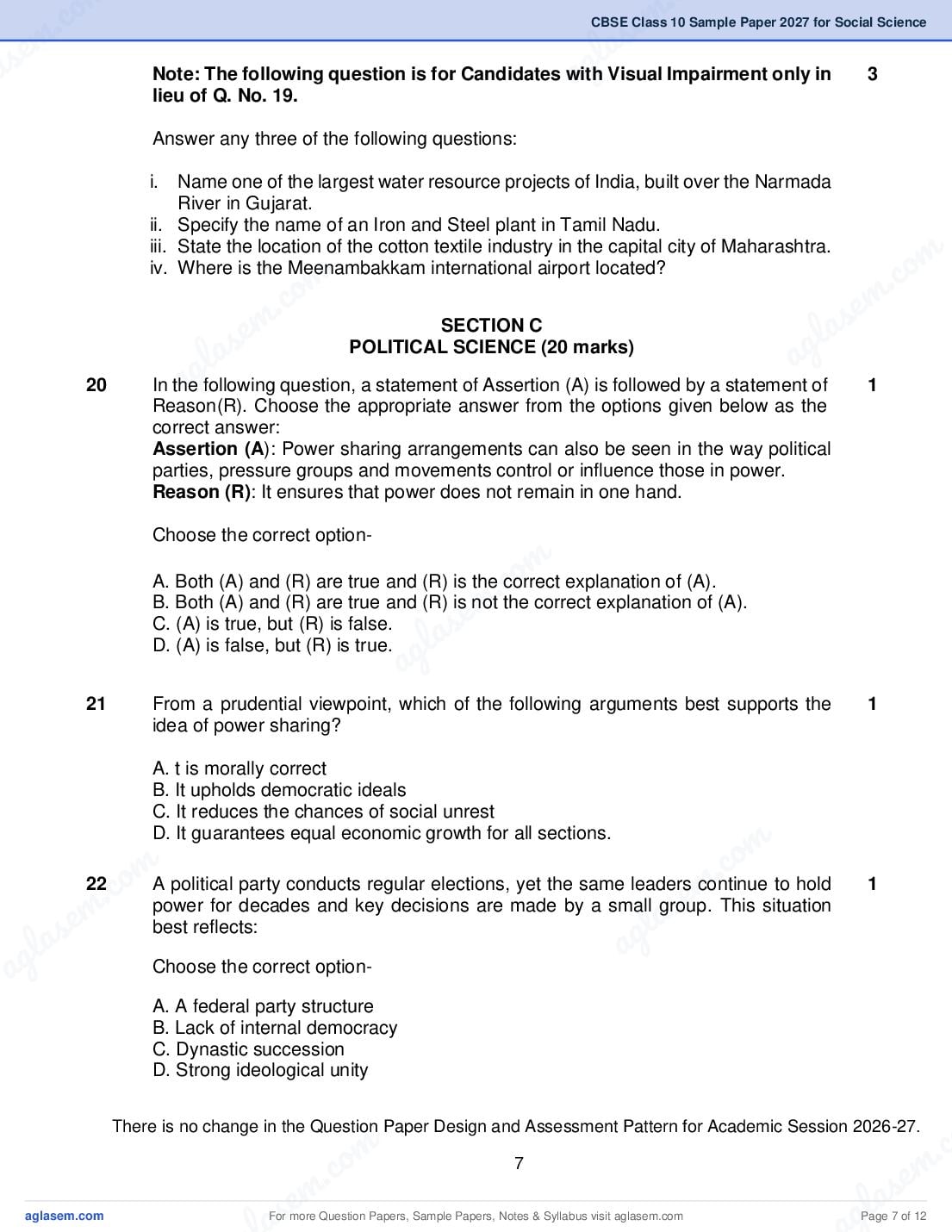 CBSE Class 10 Social Science Sample Paper 2027 with Marking Scheme PDF