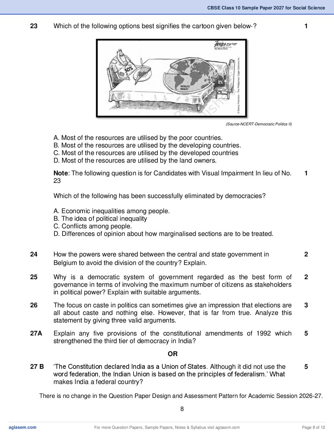 CBSE Class 10 Social Science Sample Paper 2027 with Marking Scheme PDF
