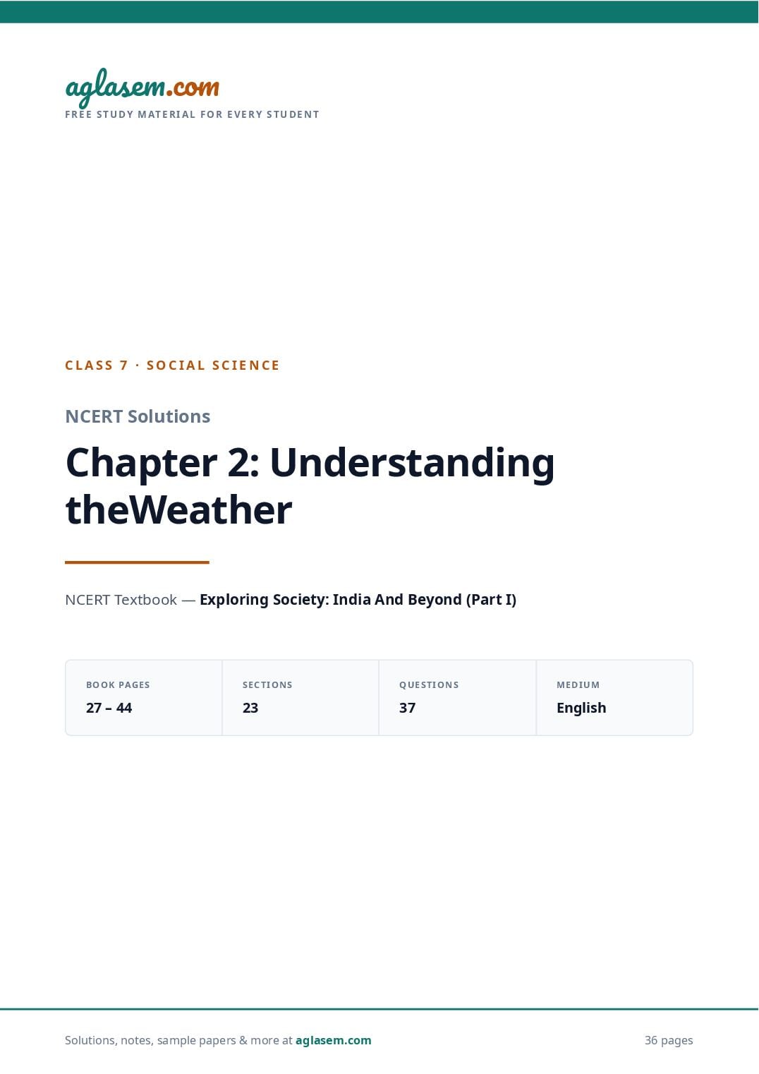 NCERT Solutions Class 7 Social Science Chapter 2 Understanding the Weather - Page 1 of 37