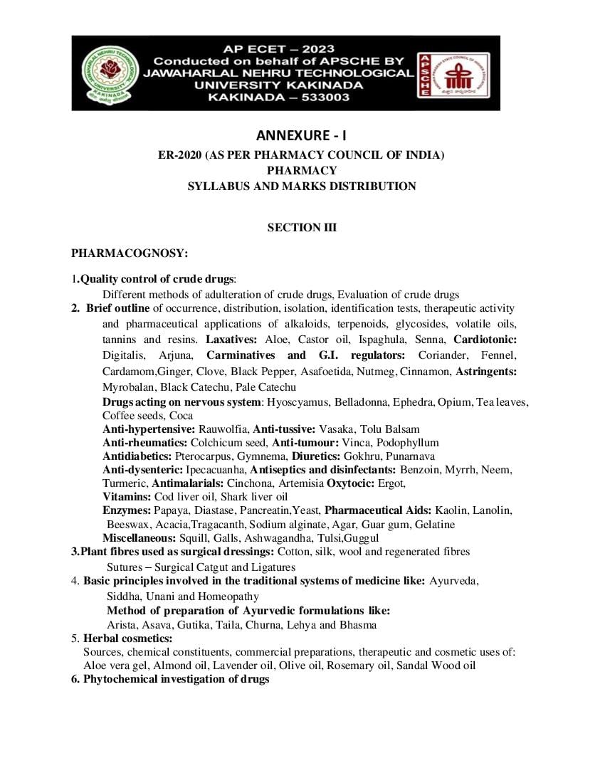AP ECET 2023 Syllabus for Section III Pharmacognosy - Page 1