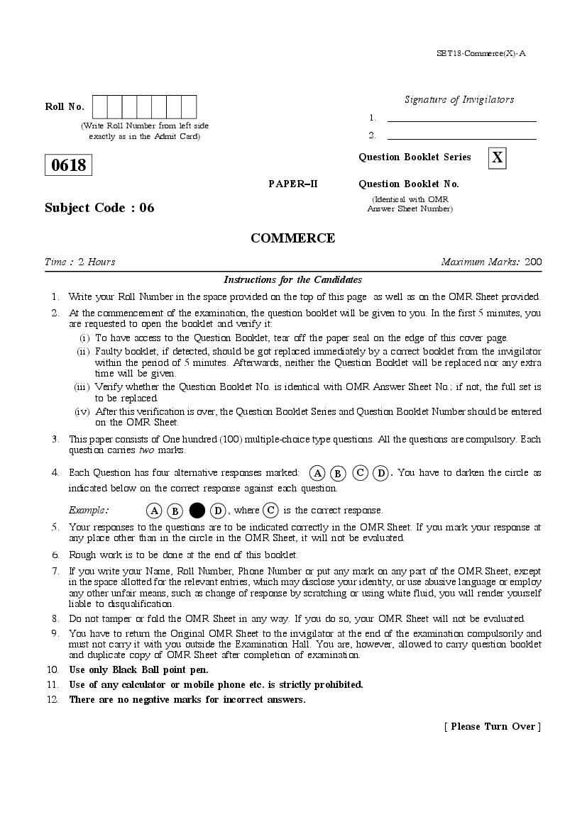 WB SET 2018 Question Paper 2 Commerce - Page 1