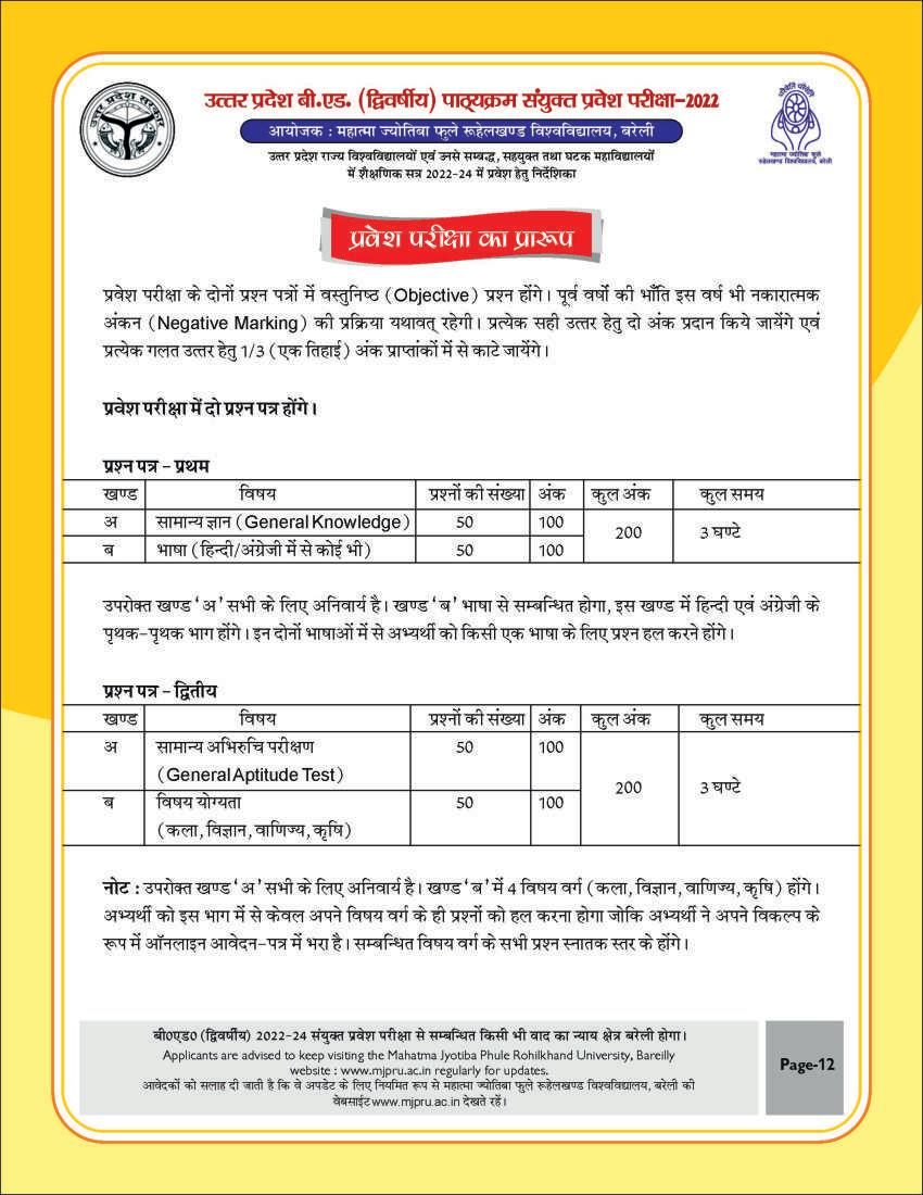 UP B.Ed JEE 2022 Syllabus - Page 1