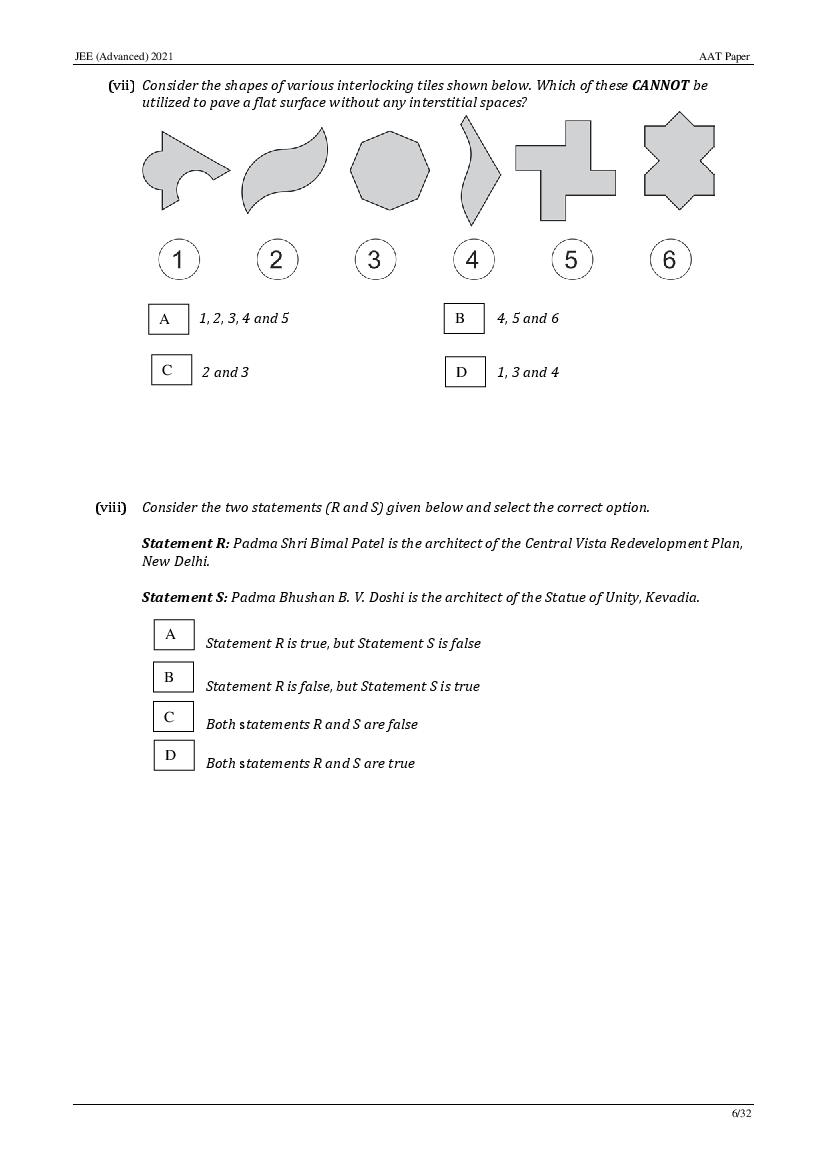 JEE Advanced AAT 2021 Question Paper PDF (Free Download)