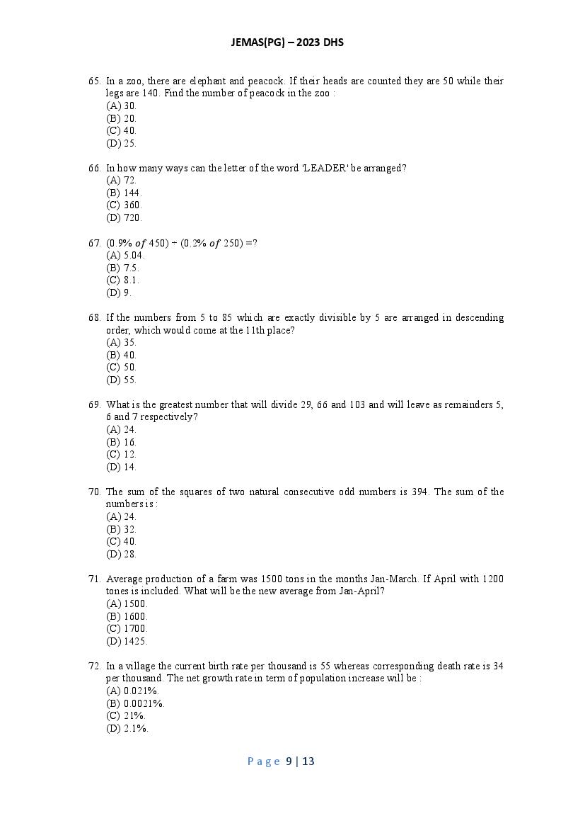 JEMAS PG 2023 Question Paper PDF (26 Course Papers)