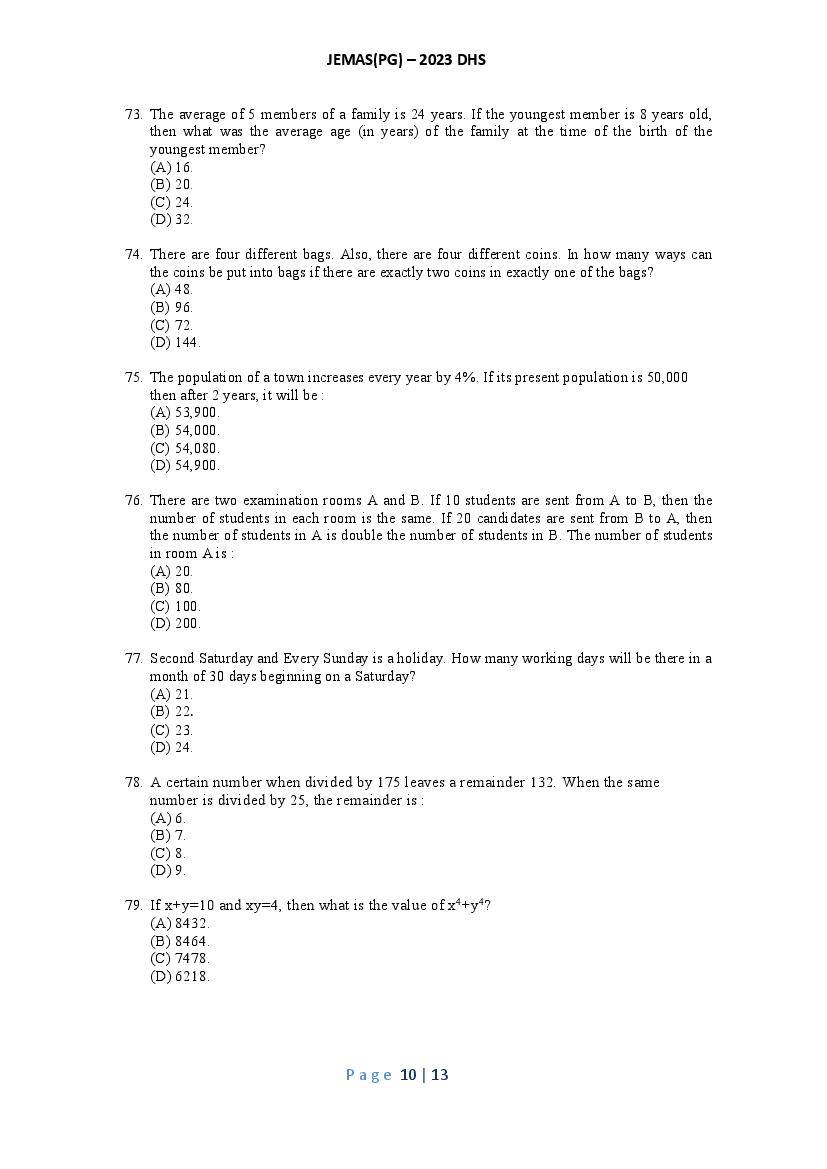 JEMAS PG 2023 Question Paper PDF (26 Course Papers)