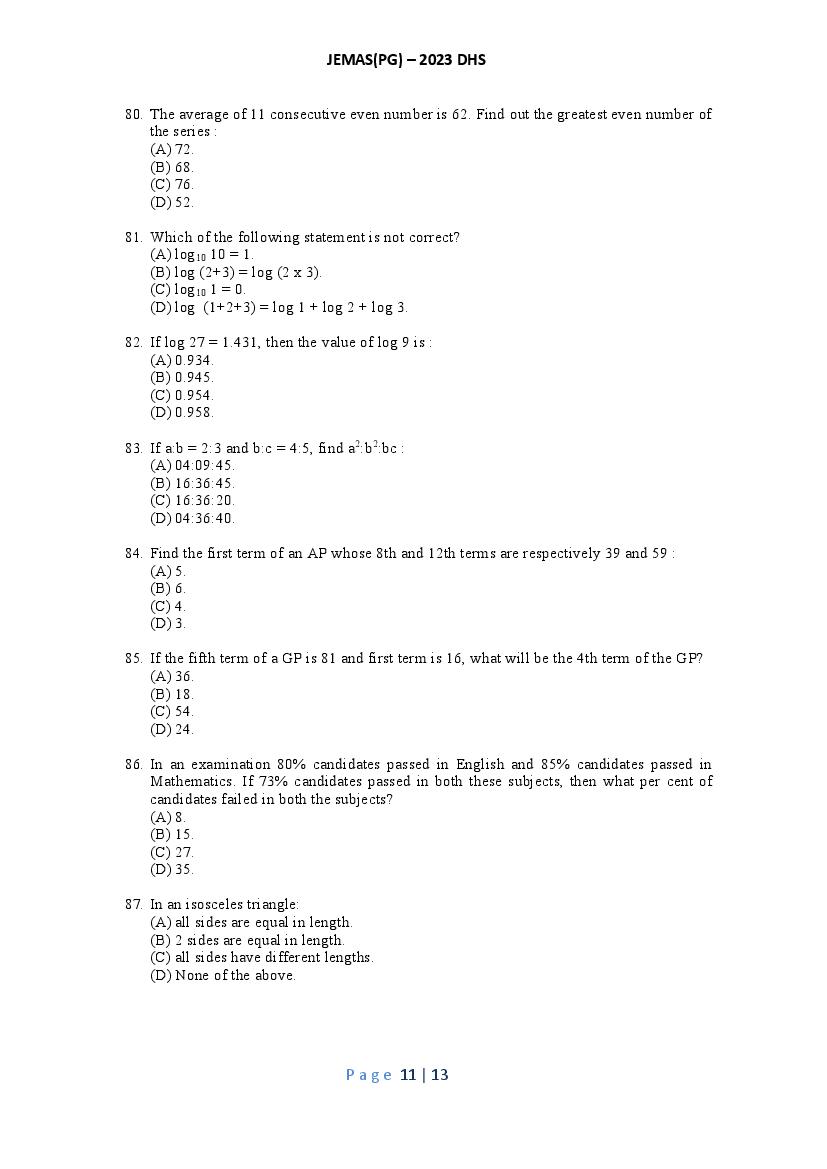 JEMAS PG 2023 Question Paper PDF (26 Course Papers)