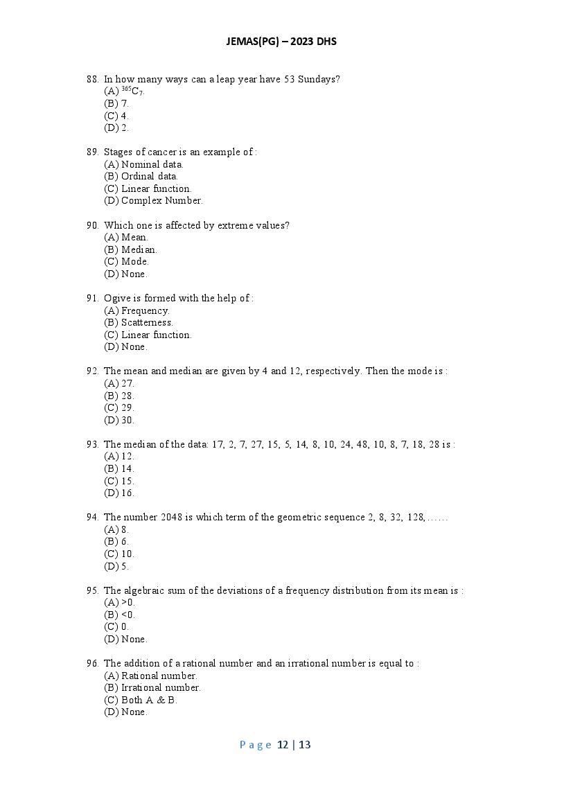 JEMAS PG 2023 Question Paper PDF (26 Course Papers)