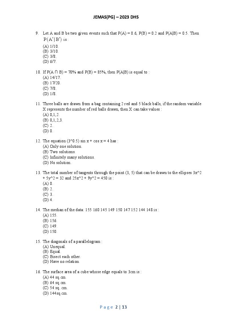 JEMAS PG 2023 Question Paper PDF (26 Course Papers)