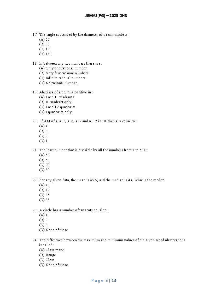 JEMAS PG 2023 Question Paper PDF (26 Course Papers)