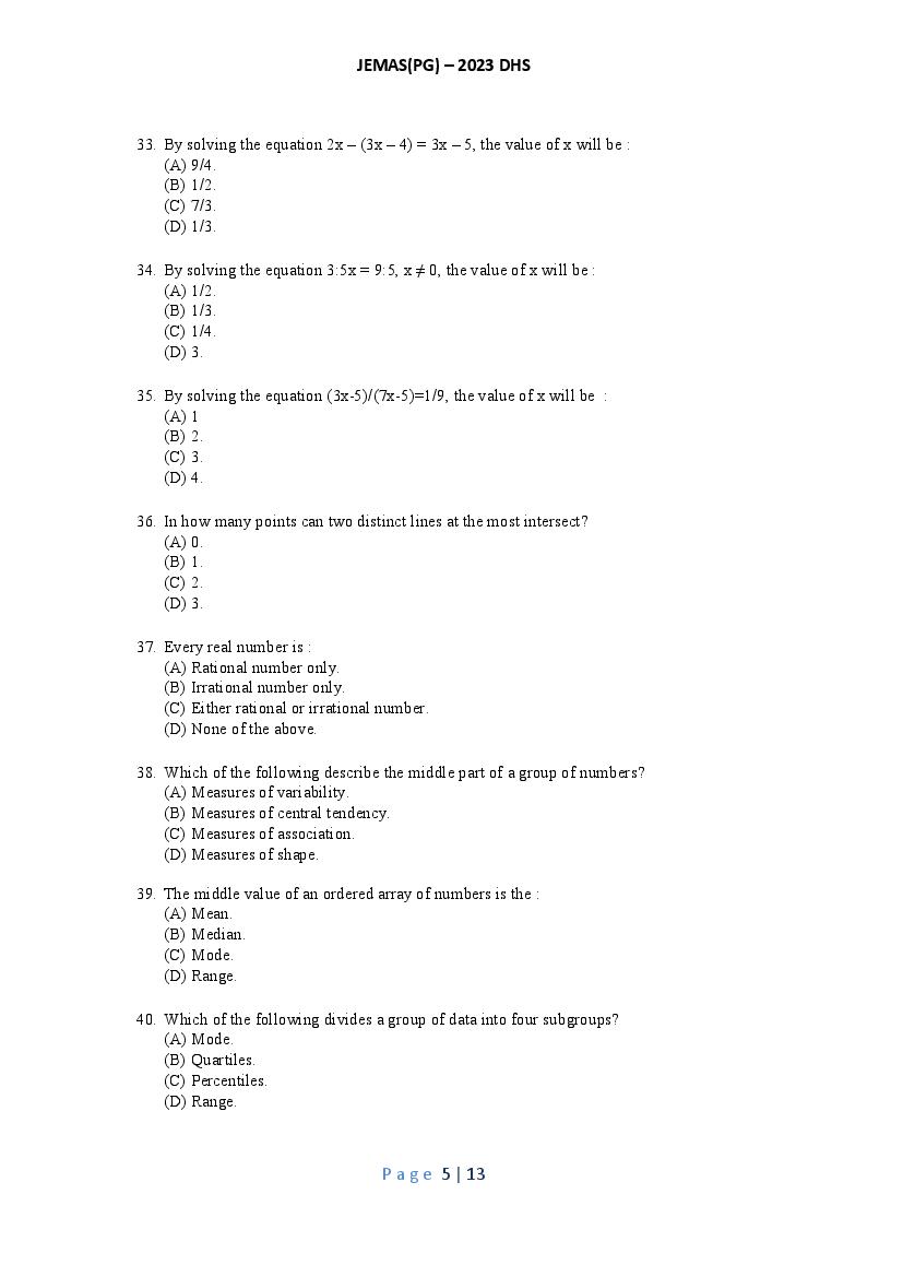 JEMAS PG 2023 Question Paper PDF (26 Course Papers)