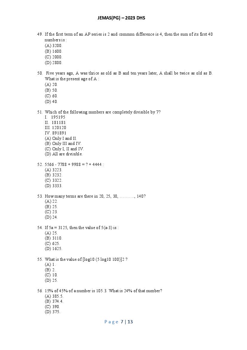 JEMAS PG 2023 Question Paper PDF (26 Course Papers)