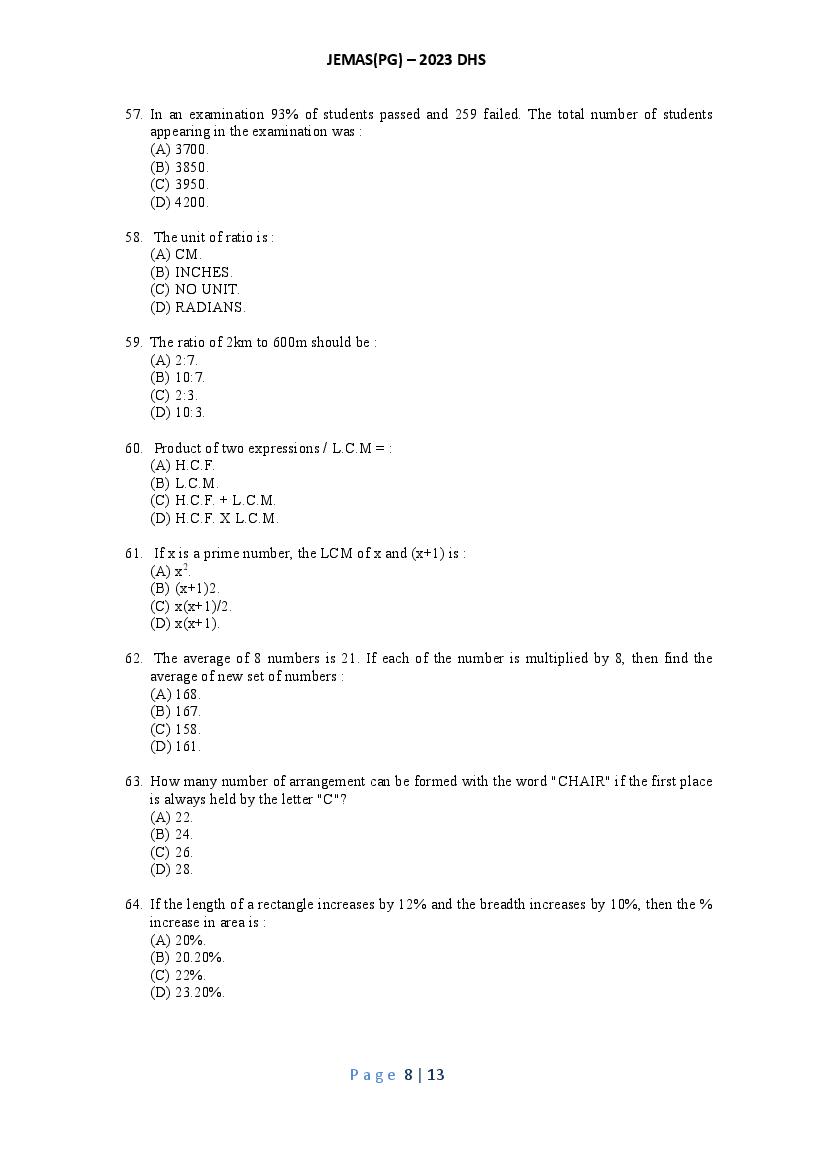 JEMAS PG 2023 Question Paper PDF (26 Course Papers)