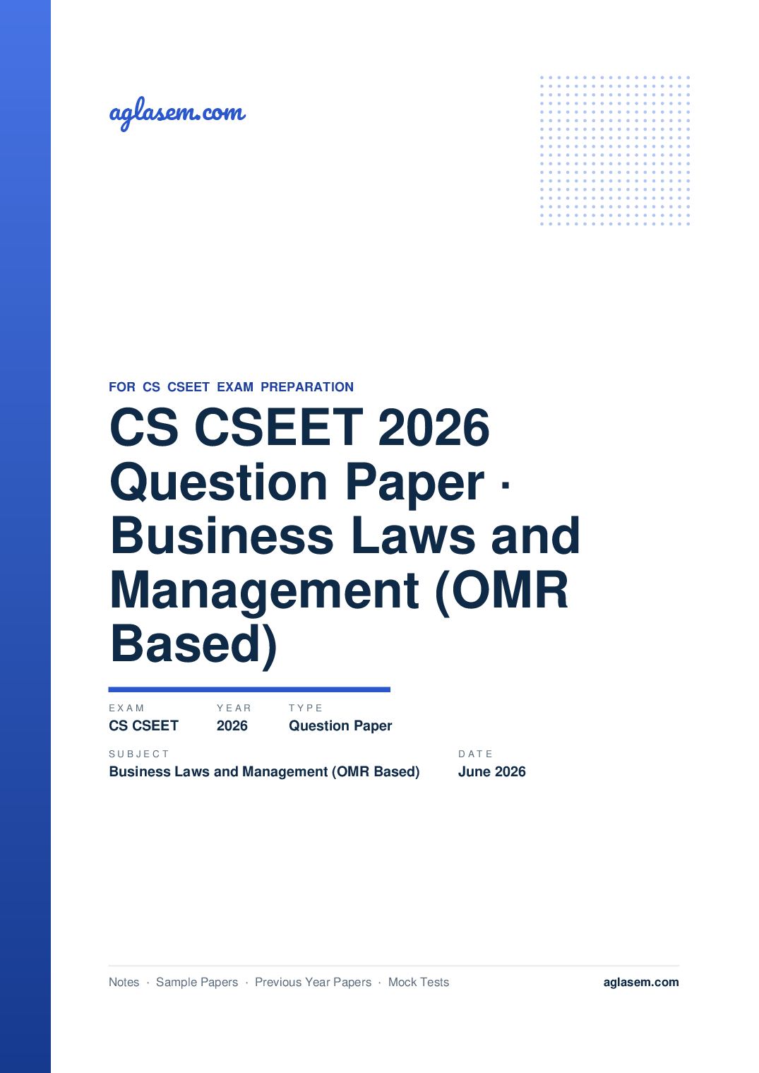 CS CSEET June 2026 Question Paper Business Laws and Management (OMR Based) - Page 1 of 21