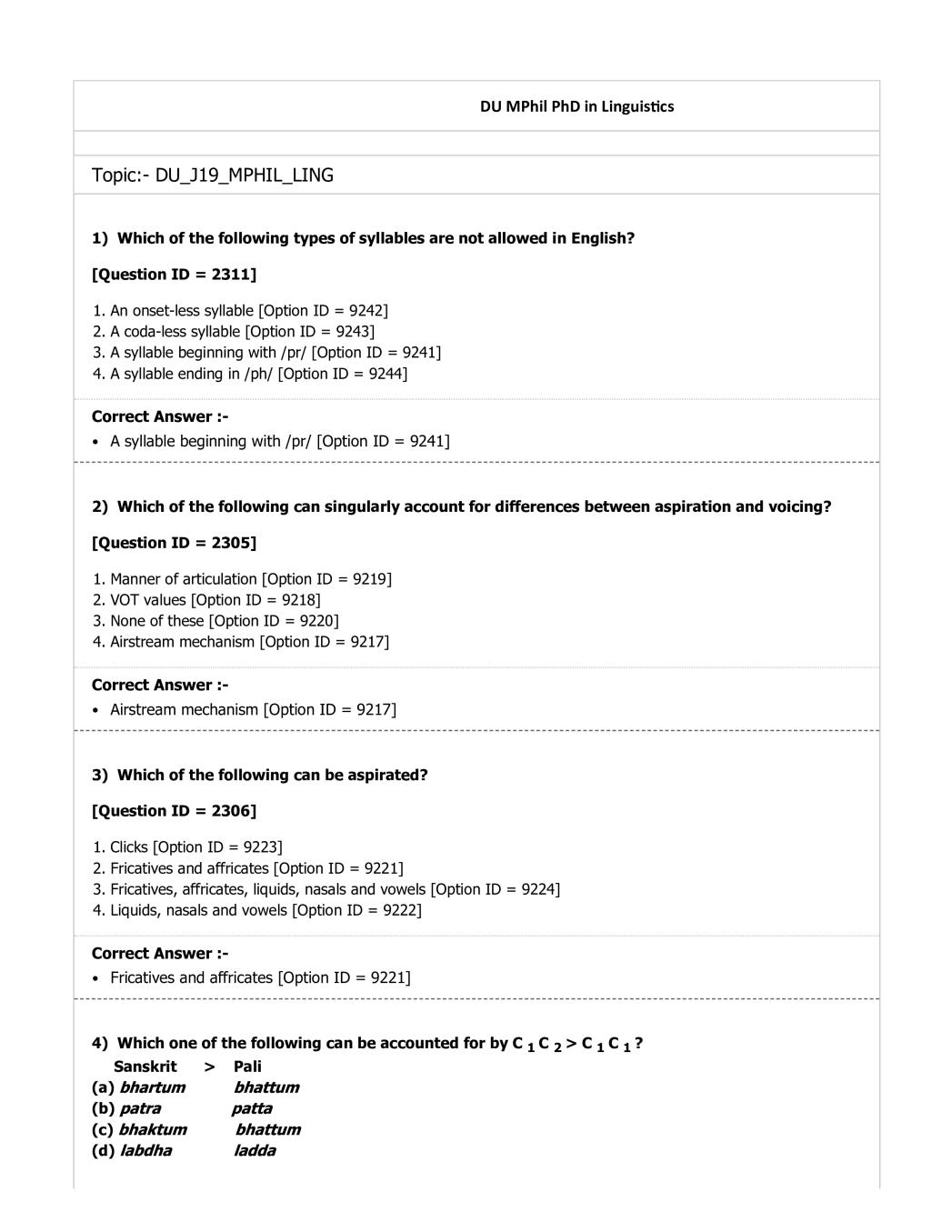 DUET Question Paper 2019 for M.Phil Ph.D Linguistics - Page 1