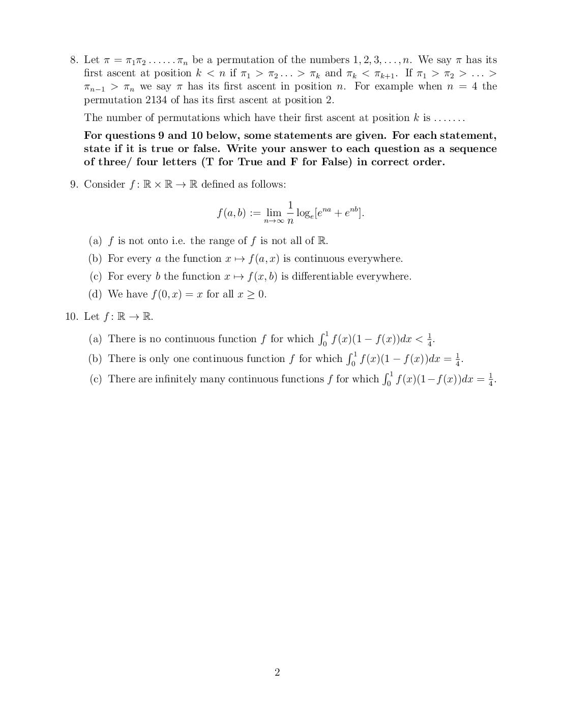 CMI Entrance Exam 2019 Question Papers PDF with Solutions (4 Papers)