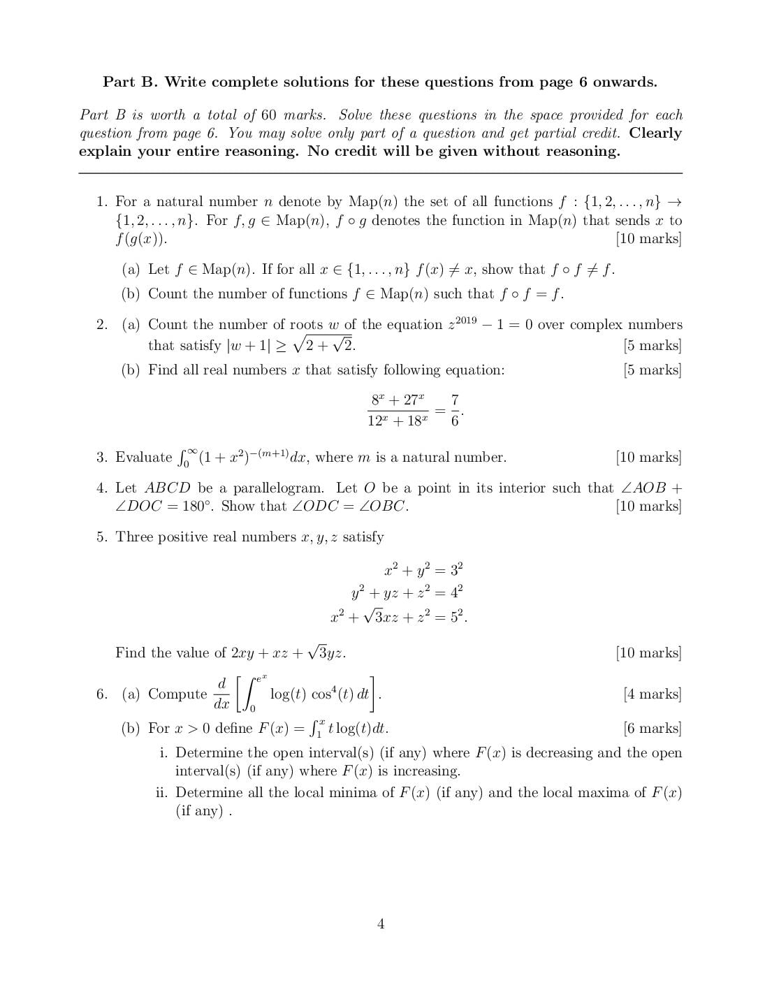CMI Entrance Exam 2019 Question Papers PDF with Solutions (4 Papers)
