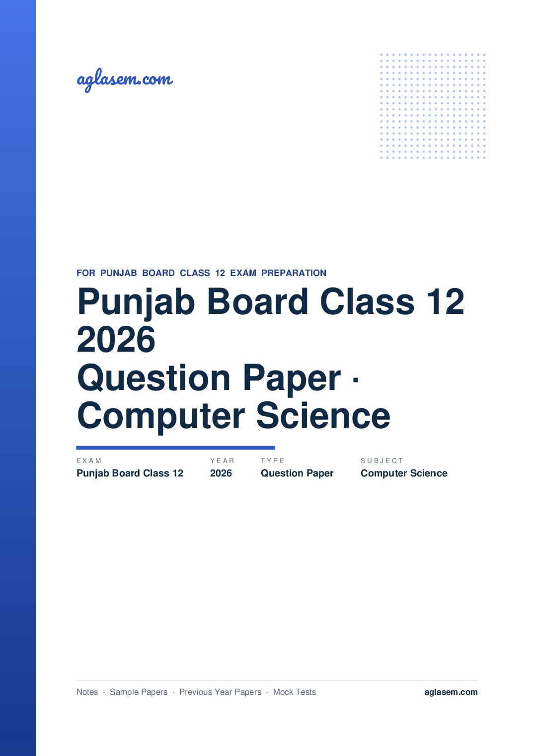 Punjab Board Class 12 Question Paper 2026 Computer Science - Page 1 of 8