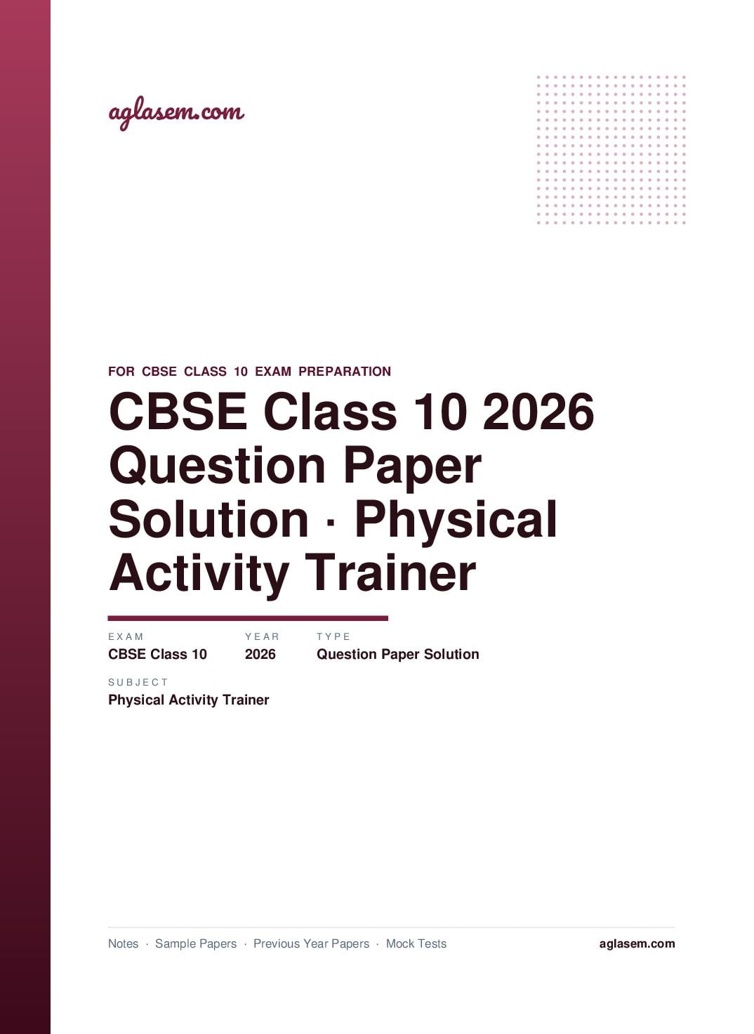 CBSE Class 10 Question Paper 2026 Solution Physical Activity Trainer - Page 1 of 8