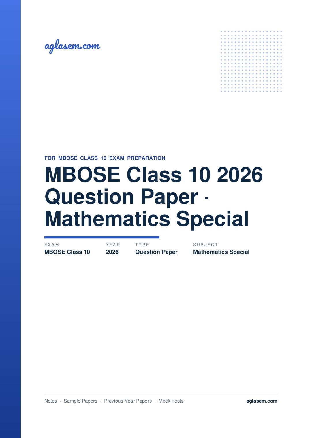 MBOSE Class 10 Question Paper 2026 for Mathematics Special - Page 1 of 16